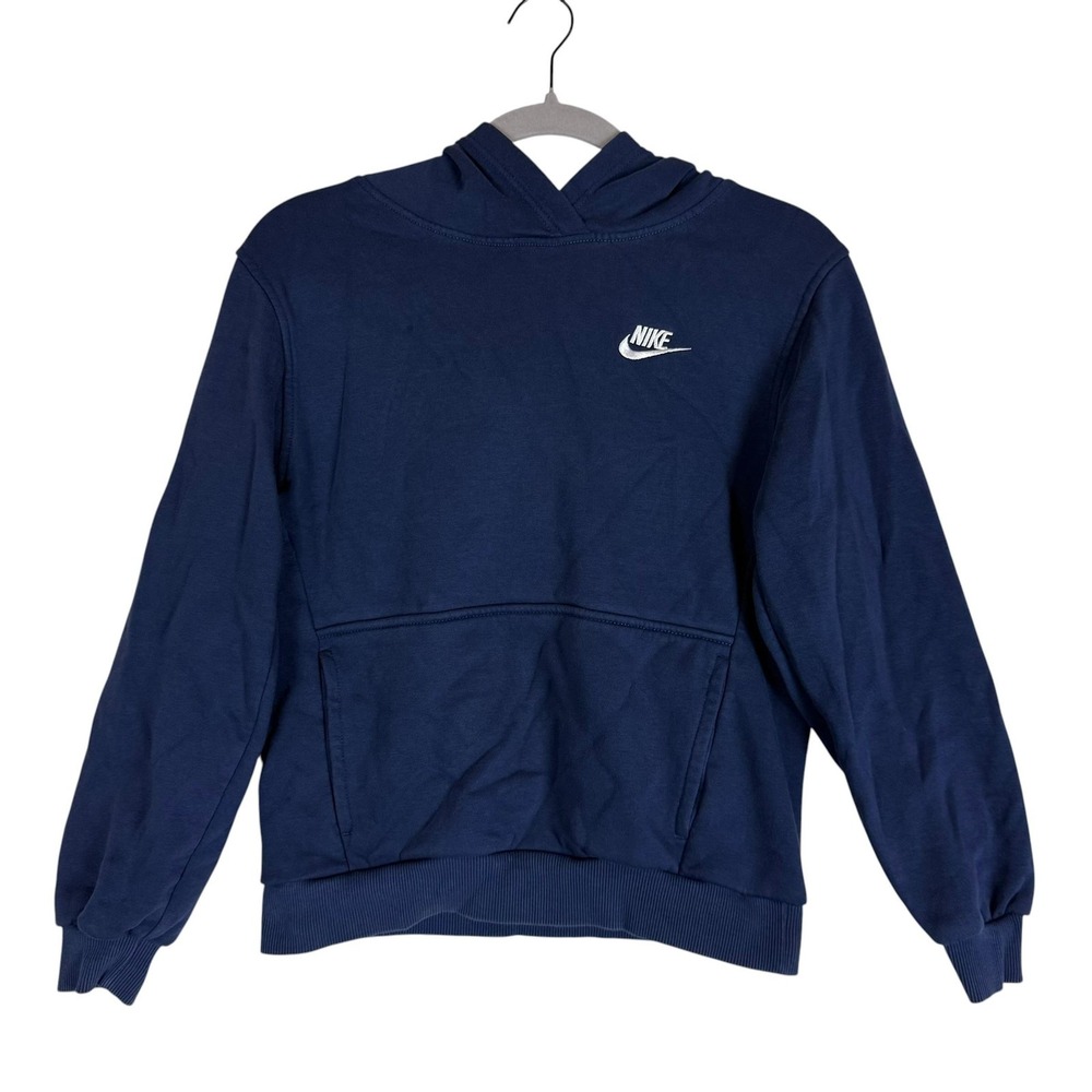 Nike Hoodie Youth Large Blue Pullover Fleece Sweatshirt Small Swoosh Logo